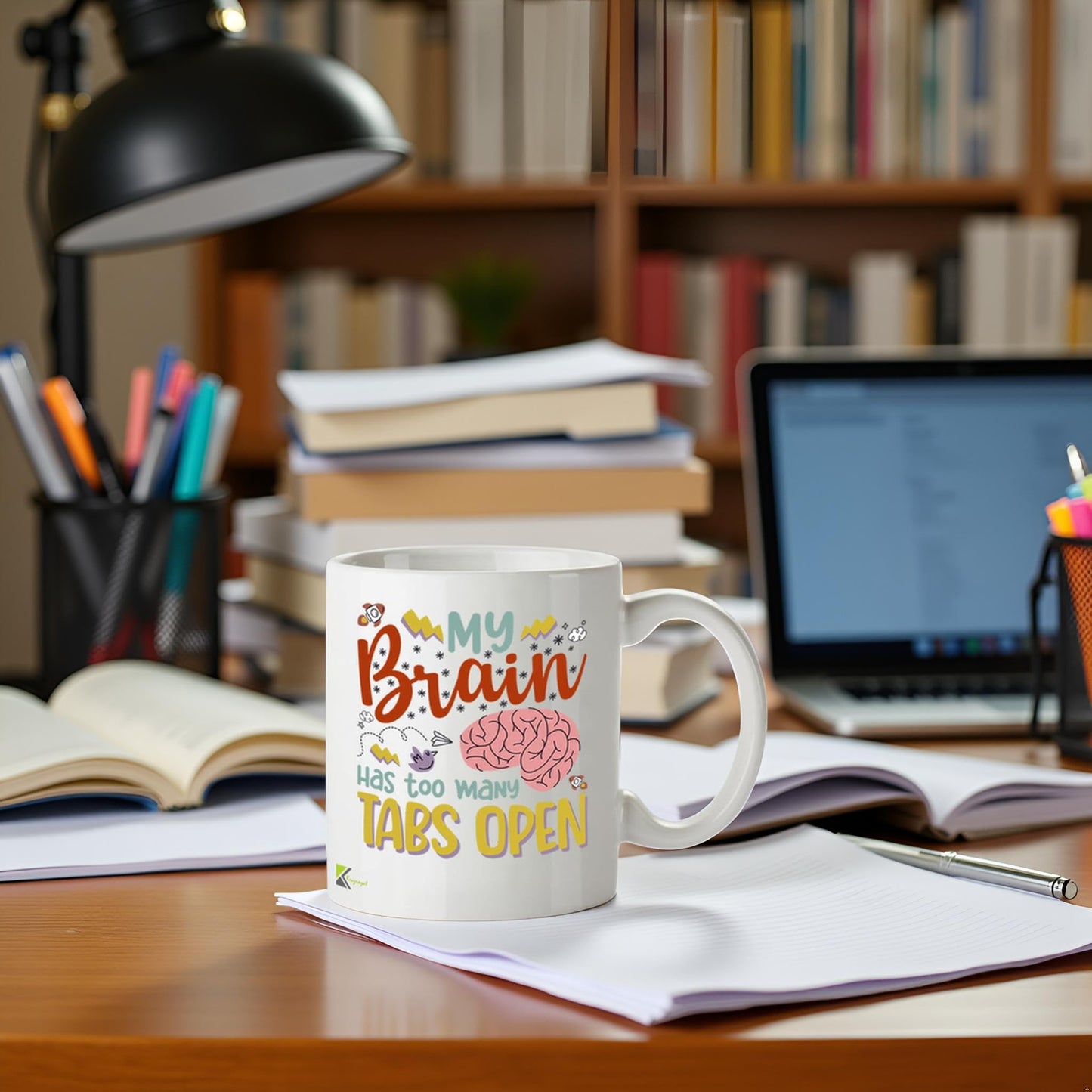 Funny Mug My Brain Has Too Many Tabs Open - 11oz Ceramic Coffee Tea Cup Gift for Office Coworkers Friends - Dishwasher Microwave Safe Novelty Present for Men Women