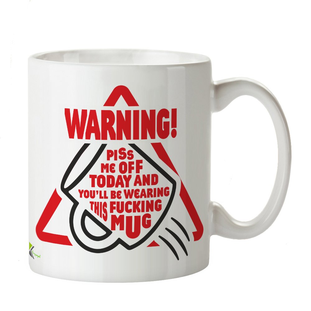 Kruzroyal Rude Warning Mug, P*ss Me Off Today Design, Funny Offensive Sweary Gift for Coworker, Boss or Men, White Ceramic Coffee Cup, 11 oz
