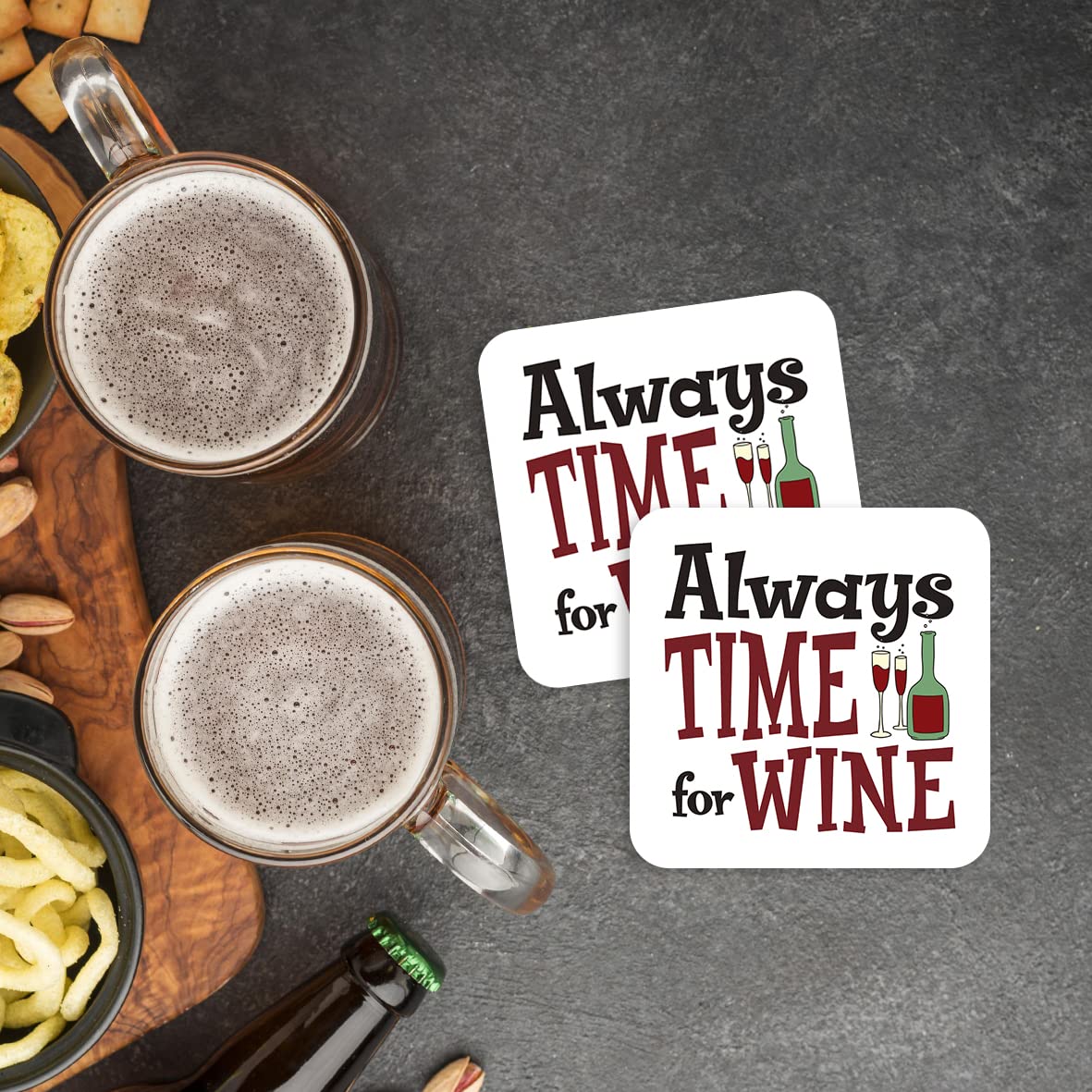 CS529 Always time for Wine Novelty Funny Coffee Tea Drink Gift Glossy MDF Wooden Coaster