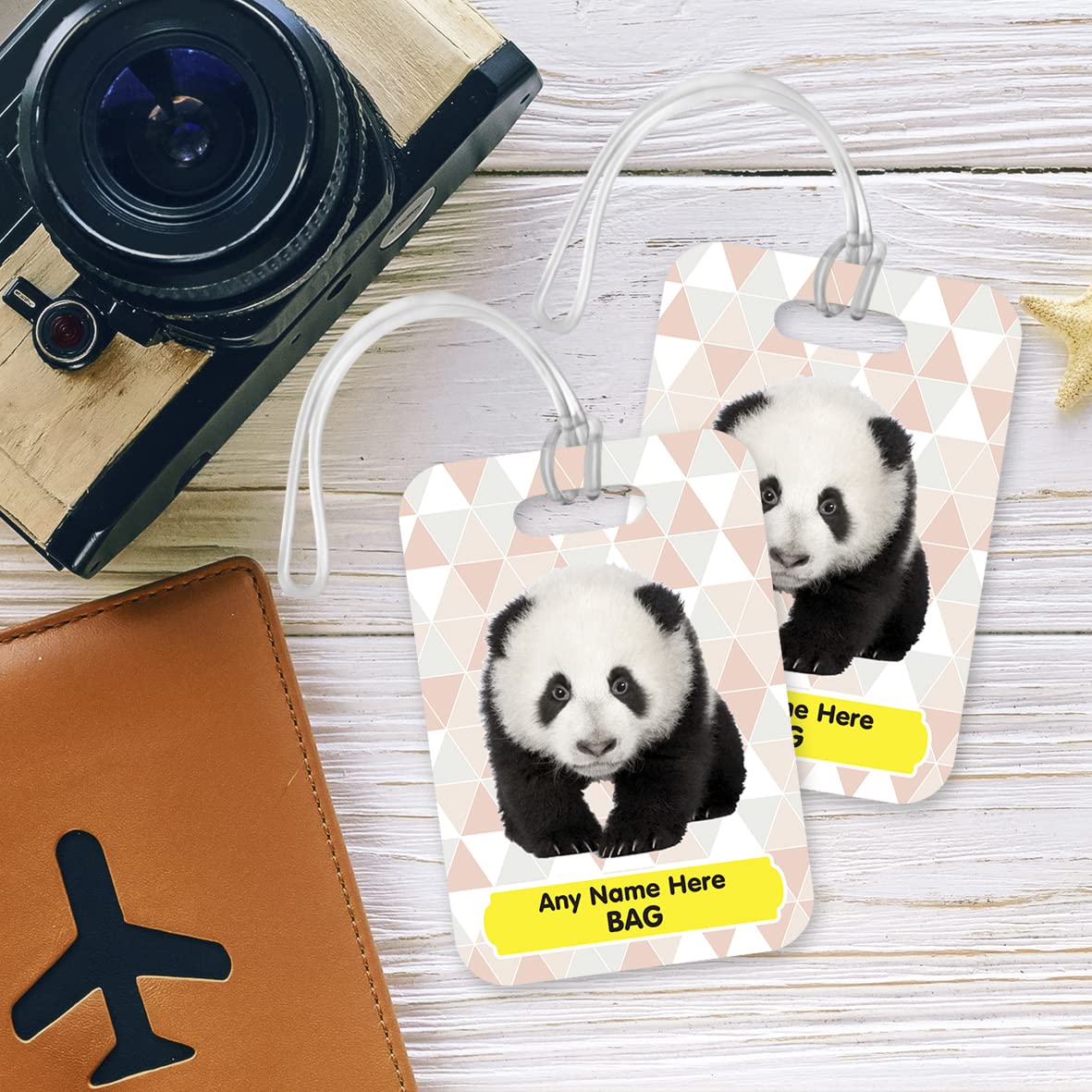 PLT254 Personalised Name's Bag with Panda Image Novelty Funny Unique Designer Gift Glossy Plastic Suitcase Luggage Tag