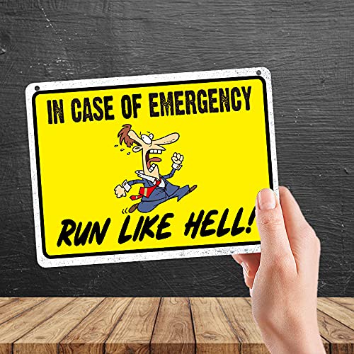 Kruzroyal MP328 In case of emergency, Run like hell! Funny Novelty Retro Vintage Metal Wall Sign Plaque 20cm x 15cm