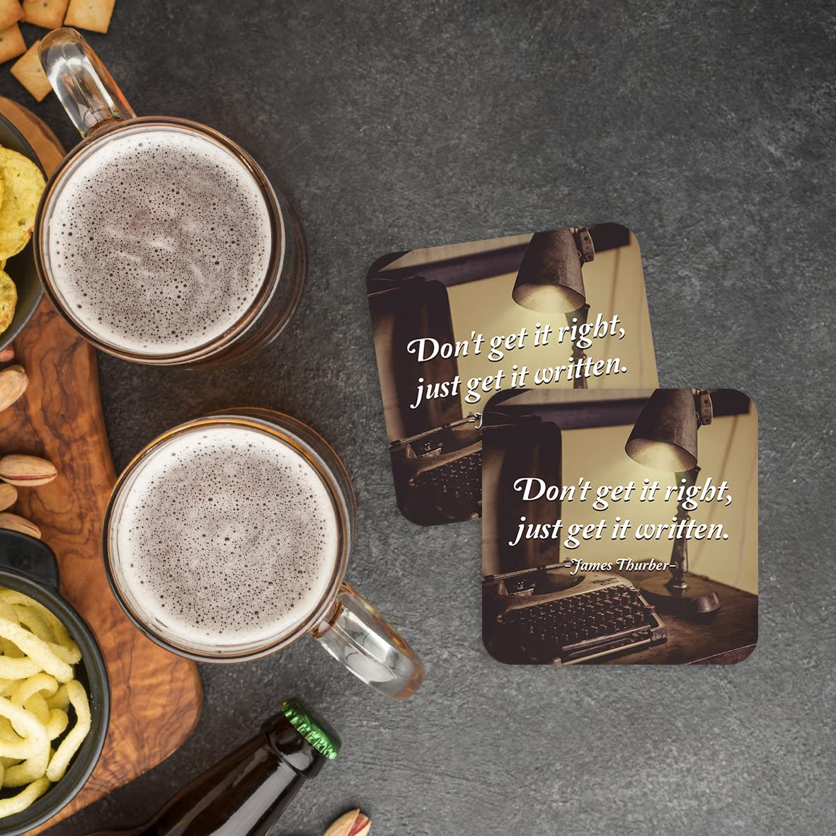 CS772 Don't get it Right, just get it Written. - James thurber Novelty Funny Coffee Tea Drink Gift Glossy MDF Wooden Coaster