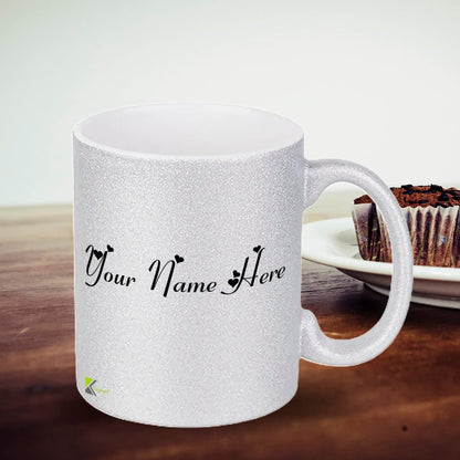 Kruzroyal Personalised Gold/Silver Glitter Mug, Customisable Name 11OZ Ceramic Mug