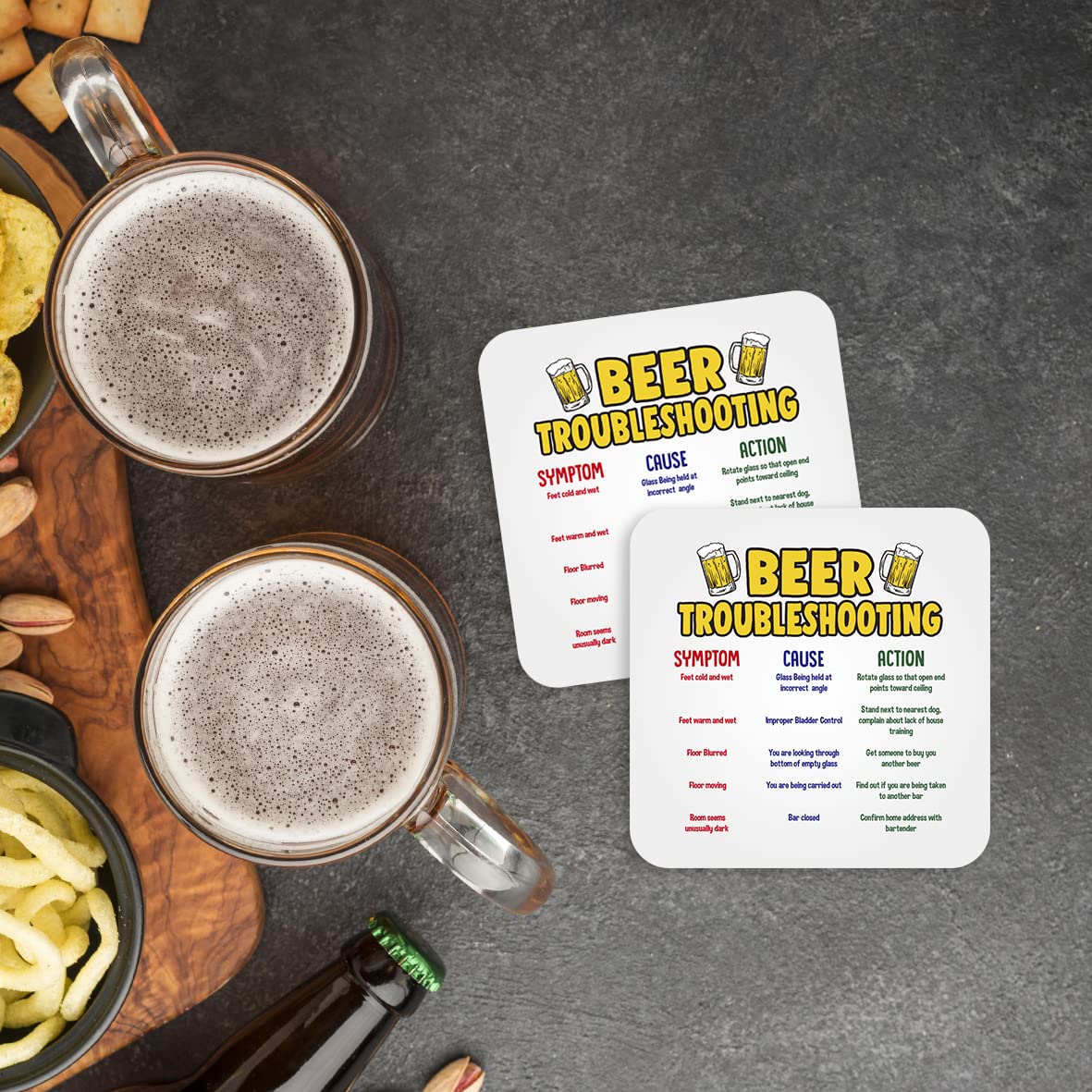 CS683 Beer Troubleshooting : Symptom/Cause/Action Novelty Funny Coffee Tea Drink Gift Glossy MDF Wooden Coaster