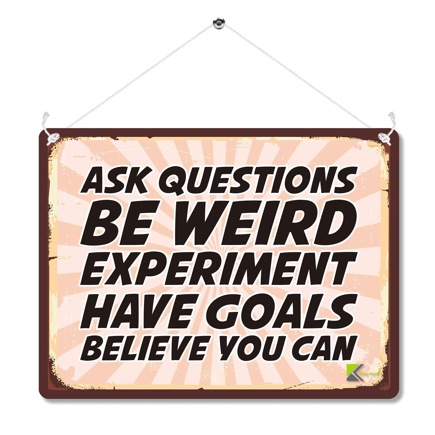 Kruzroyal MP187 Ask questions, Be Weird, Experiment, Have Goals, Believe you can Funny Novelty Retro Vintage Metal Wall Sign Plaque 20cm x 15cm