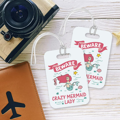 LT185 Beware Crazy Mermaid Lady Novelty Funny Unique Designer Gift Glossy Plastic Suitcase Luggage Tag
