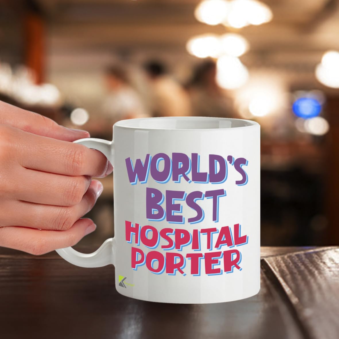 Kruzroyal DZ830 World's Best Hospital Porter Mug 11oz - White Ceramic Coffee & Tea Cup - NHS Thank You, Birthday, Leaving Present for Colleague
