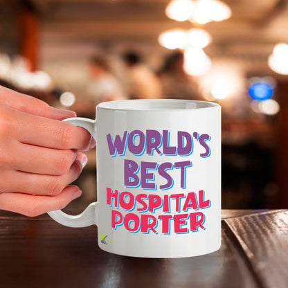 Kruzroyal DZ830 World's Best Hospital Porter Mug 11oz - White Ceramic Coffee & Tea Cup - NHS Thank You, Birthday, Leaving Present for Colleague