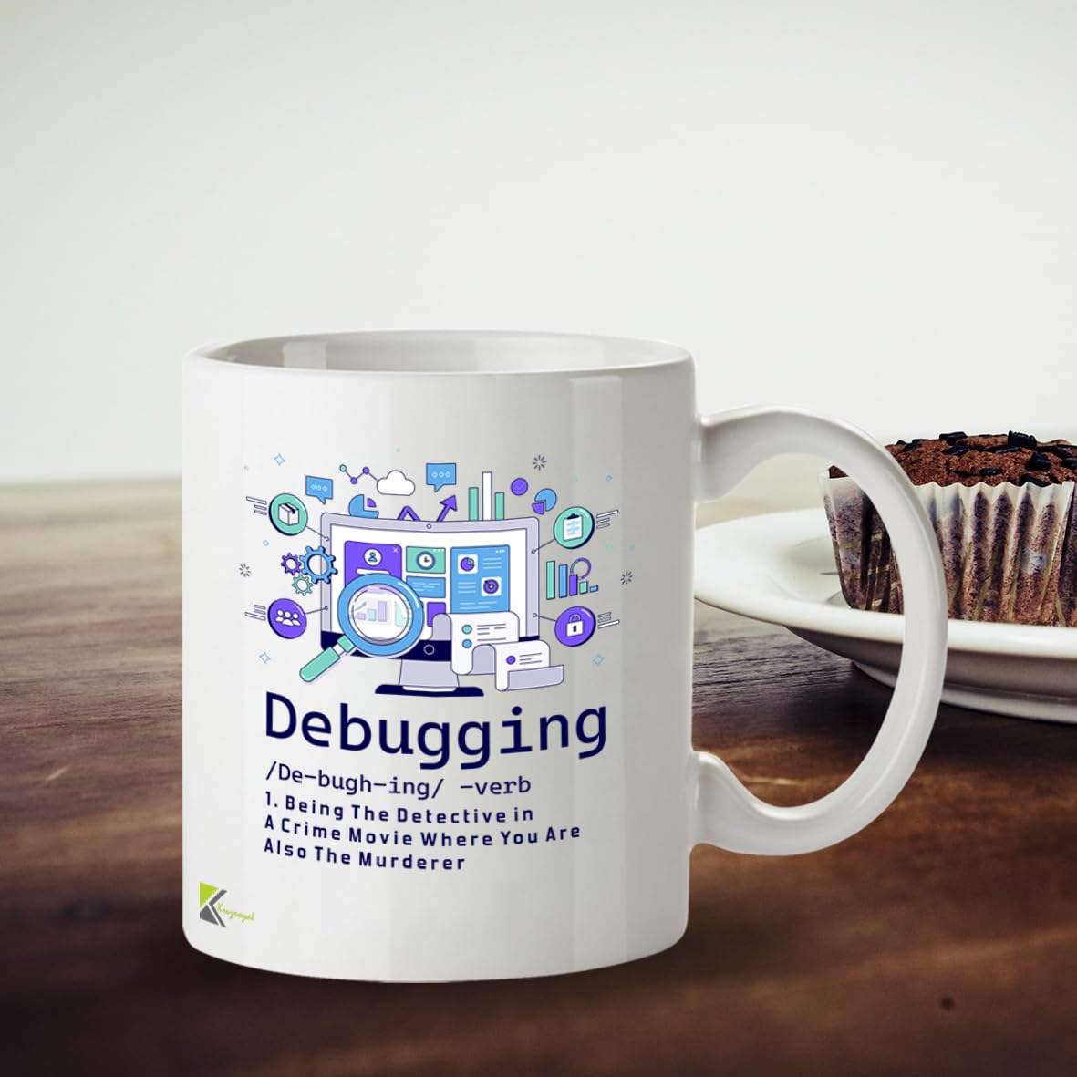 Kruzroyal DZ944 Debugging Definition Coffee Mug - Funny 11oz White Ceramic Computer Programmer Gift, IT Tech Humor, Coding & Engineering Joke Cup for Men Women