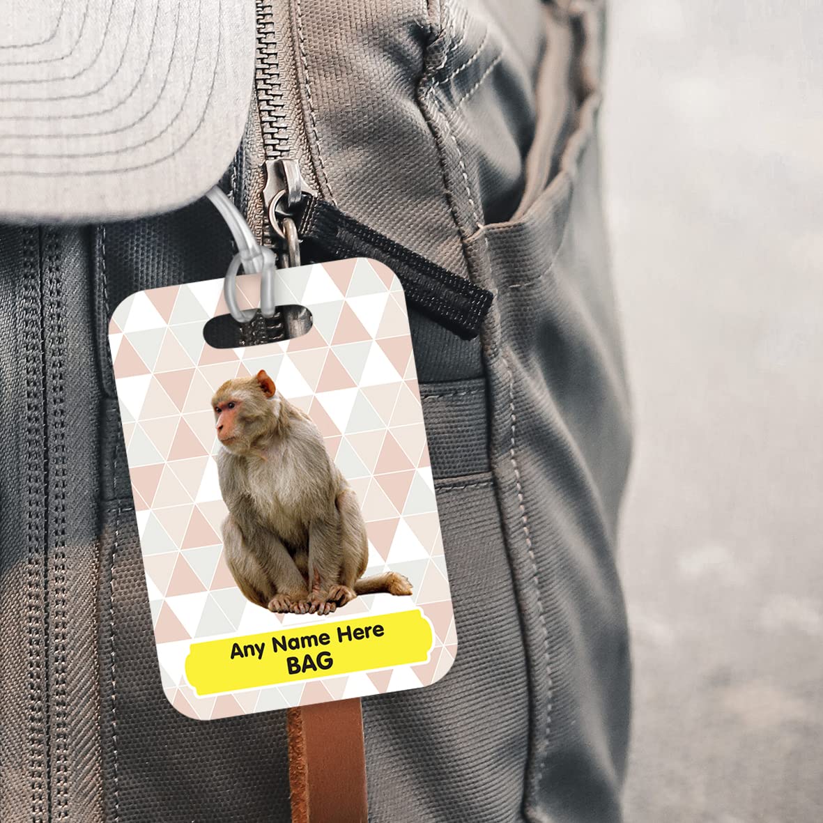 PLT258 Personalised Name's Bag with Monkey Image Novelty Funny Unique Designer Gift Glossy Plastic Suitcase Luggage Tag