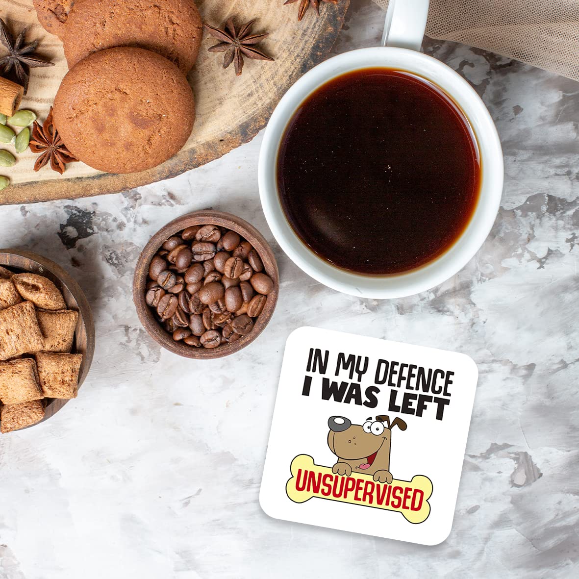 CS459 in My Defence i was Left Unsupervised Novelty Funny Coffee Tea Drink Gift Glossy MDF Wooden Coaster