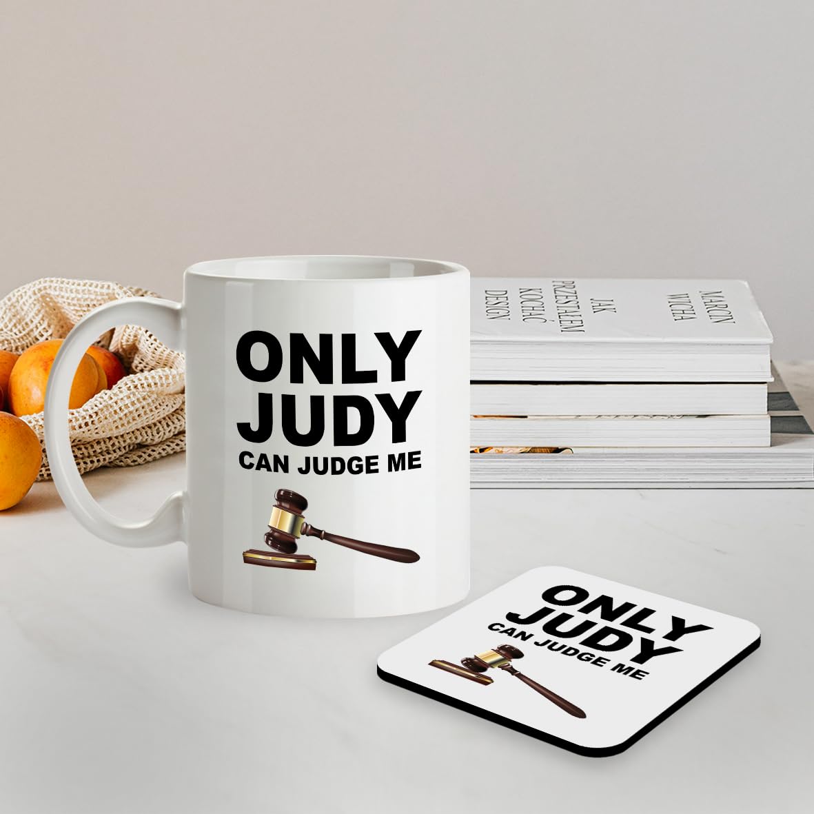 SM063 Only Judy Can Judge Me - 11 Oz Mug & Matching Coaster Set | Gag Gift for Fans, Lawyers, Men, Women