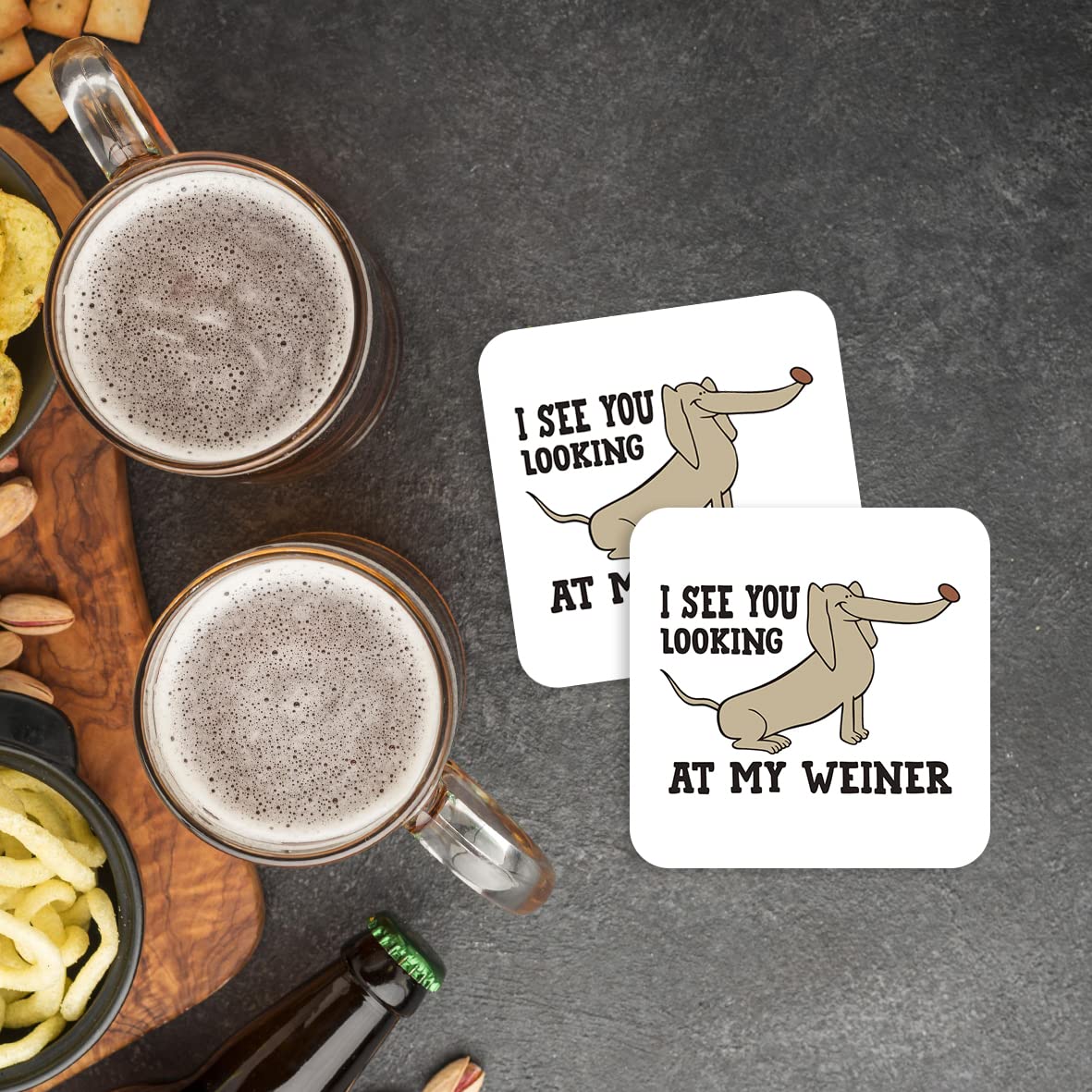 CS403 I See You Looking at My Weiner Novelty Funny Coffee Tea Drink Gift Glossy MDF Wooden Coaster