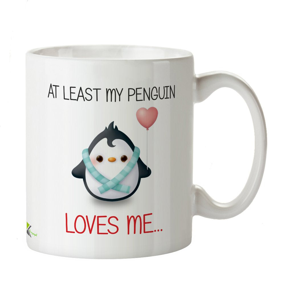 Kruzroyal Funny Penguin Mug, At Least My Penguin Loves Me Design, Novelty Gift for Singles, Friends or Animal Lovers, White Ceramic Coffee Cup, 11 oz