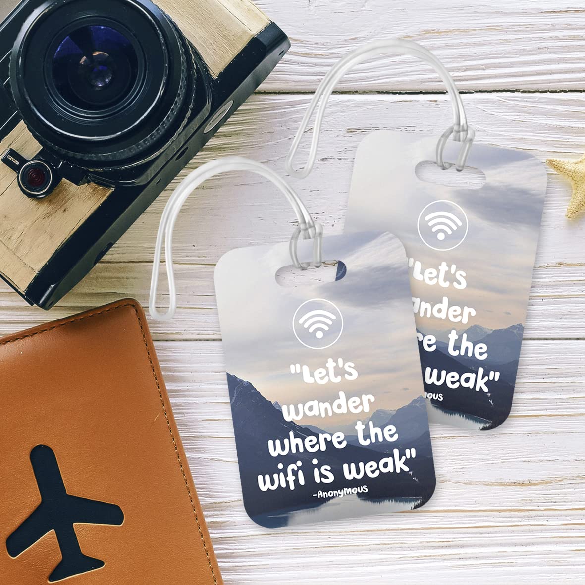 LT213 "Let's Wander Where The WiFi is weak" - Anonymous Novelty Funny Unique Designer Gift Glossy Plastic Suitcase Luggage Tag