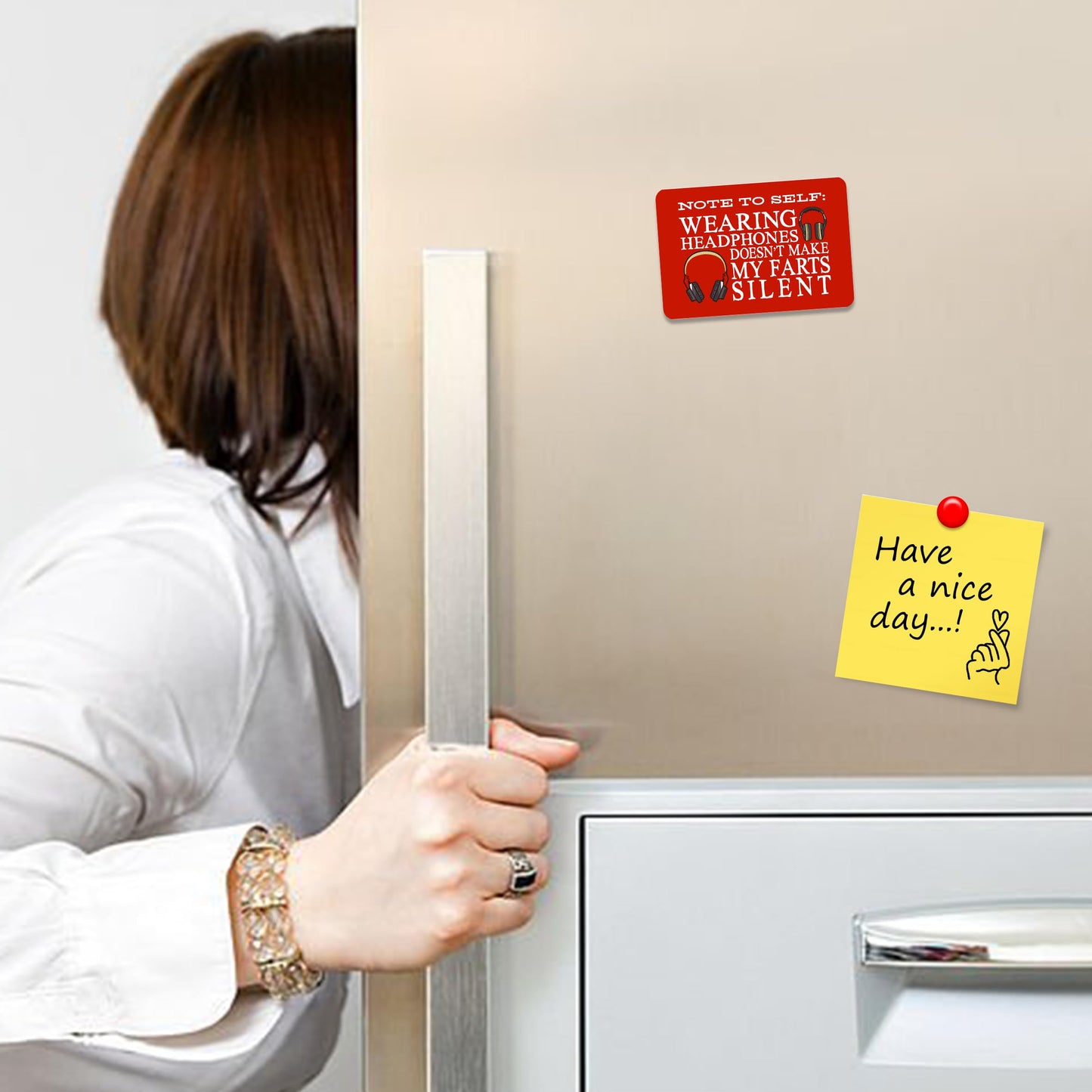 Kruzroyal FM166 Note to self - wearing headphones doesn't make my farts silent Novelty Funny Gift Idea Glossy Rectangle Metal Fridge Magnet
