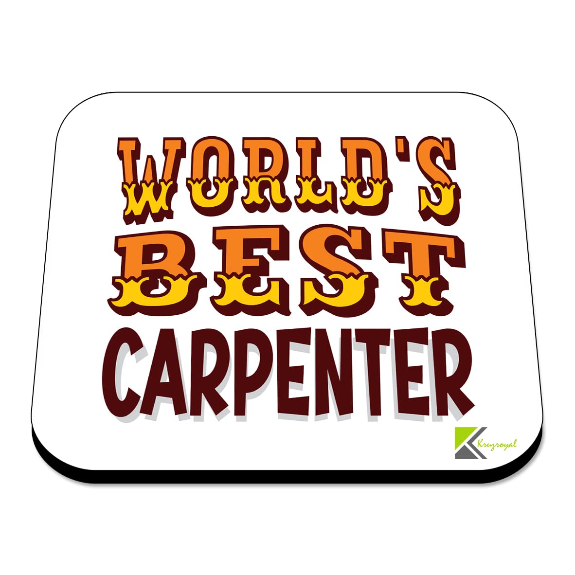 WB003 World's Best Carpenter MDF Wooden Coaster by Kruzroyal | Gift for Carpenter | Unique Novelty Present | 9cm x 9cm | Coffee Tea MDF Wooden Coaster