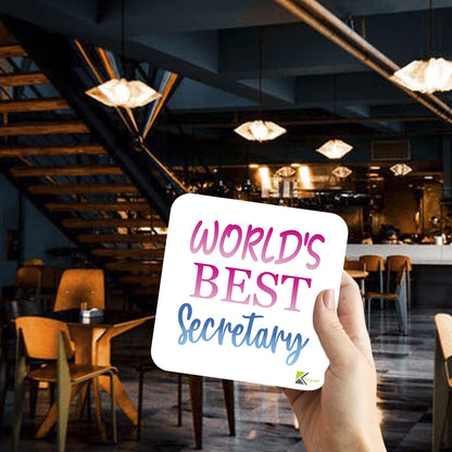 WB067 World's Best Secretary MDF Wooden Coaster by Kruzroyal | Gift for Secretary | Unique Novelty Present | 9cm x 9cm | Coffee Tea MDF Wooden Coaster