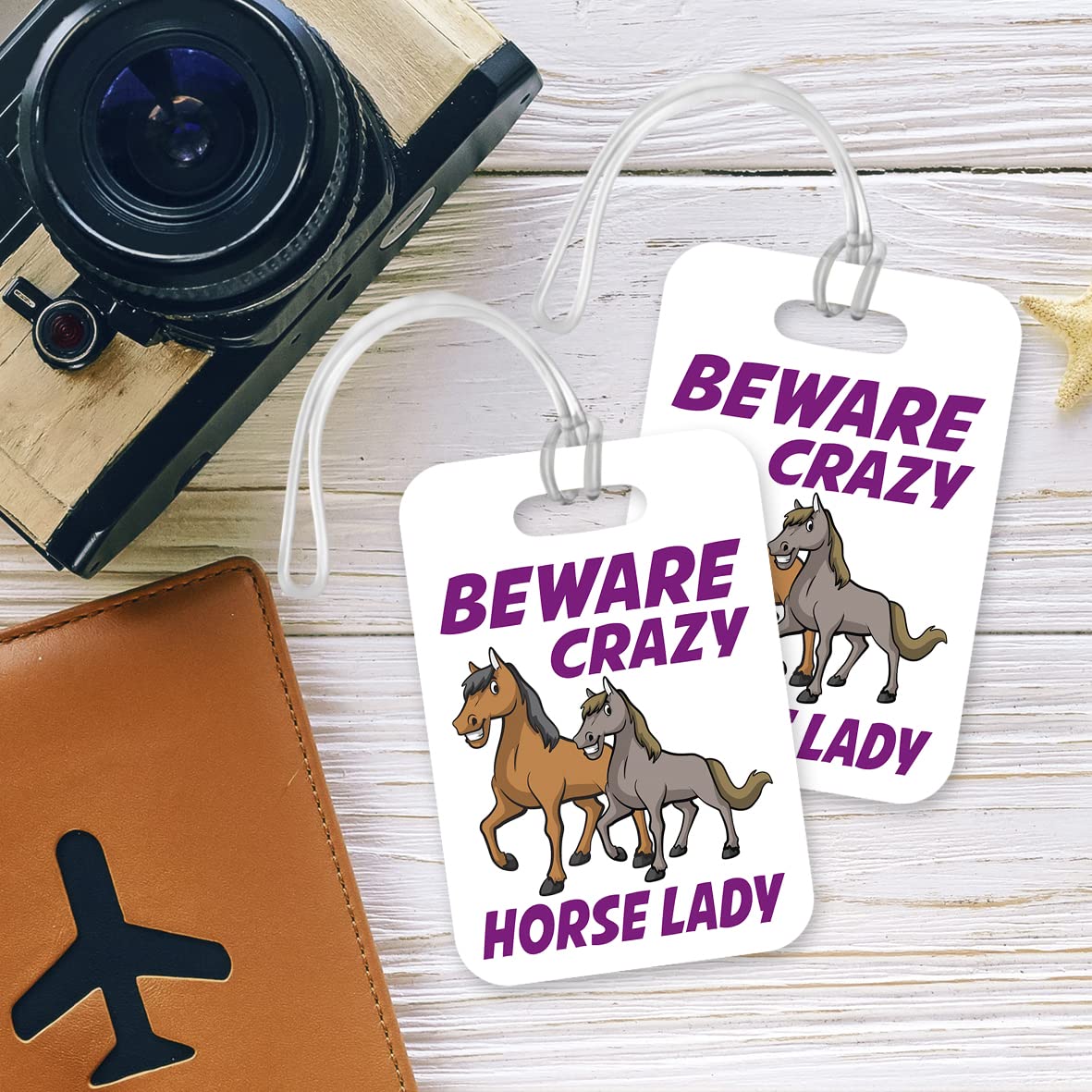 LT133 Beware Crazy Horse Lady Novelty Funny Unique Designer Gift Glossy Plastic Suitcase Luggage Tag