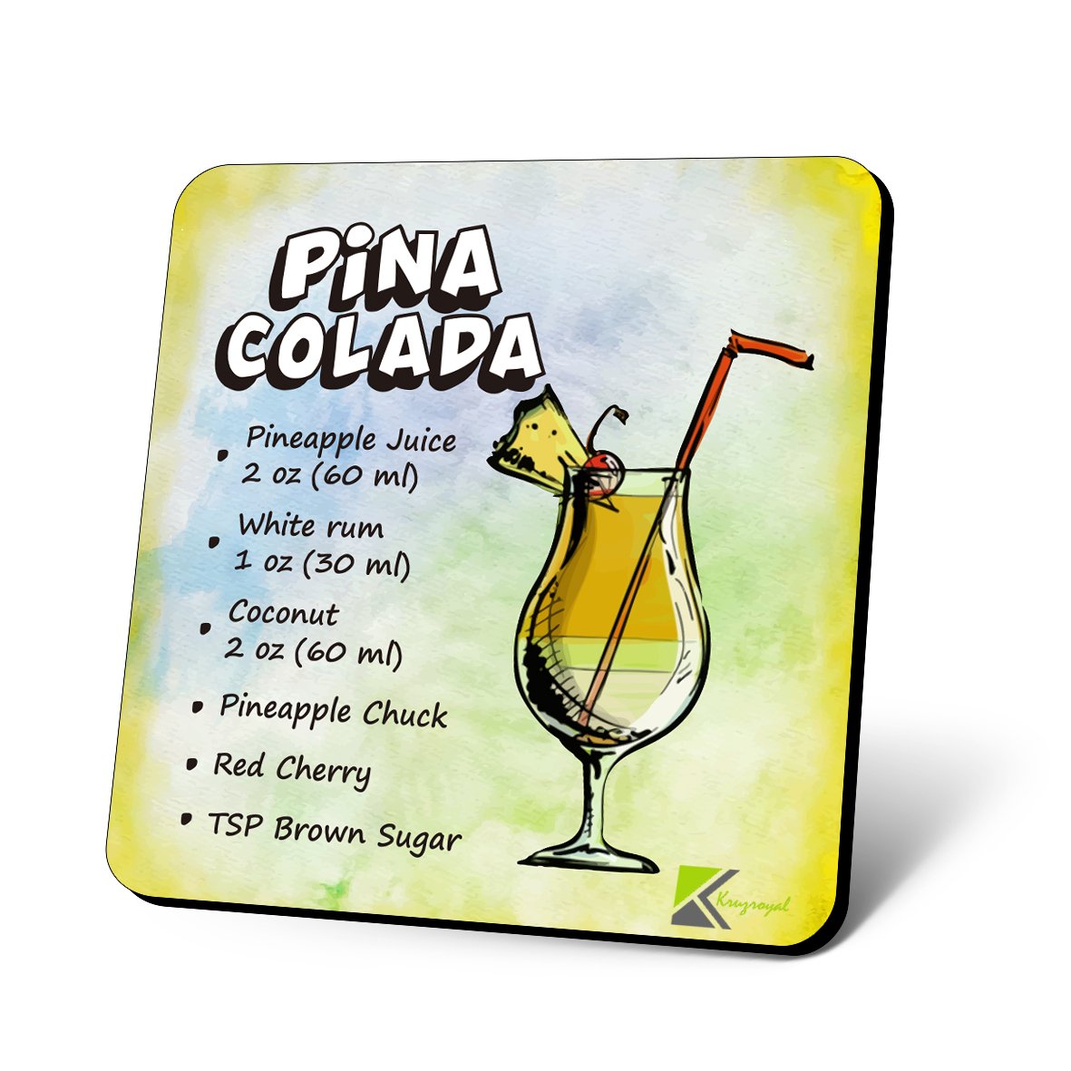 CS693 Drink Recipe Pina Colada Novelty Funny Coffee Tea Drink Gift Glossy MDF Wooden Coaster