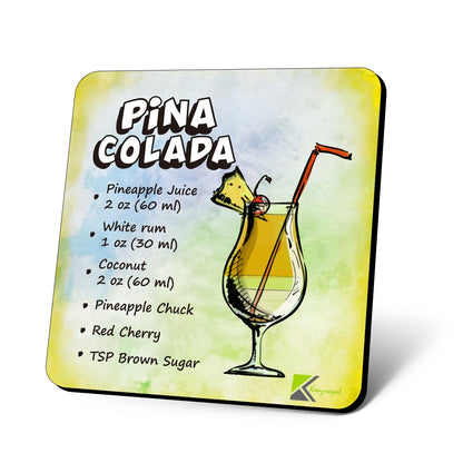 CS693 Drink Recipe Pina Colada Novelty Funny Coffee Tea Drink Gift Glossy MDF Wooden Coaster