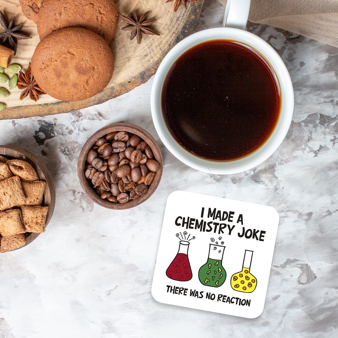 CS410 I made a chemistry joke, there was no reaction Novelty Funny Coffee Tea Drink Gift Glossy MDF Wooden Coaster Mug Mat Geek Gift for Teacher, Scientist, Student
