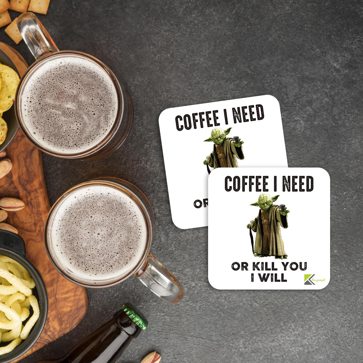 CS097 Coffee i need or kill you i will Novelty Funny Coffee Tea Drink Gift Glossy MDF Wooden Coaster Humorous Geek Gift for Colleague, Men, Women - Secret Santa, Birthday Present