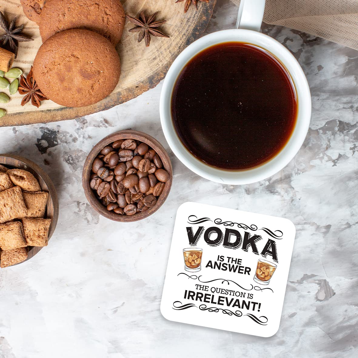 CS756 Vodka is The Answer. The question is Irrelevant! Novelty Funny Coffee Tea Drink Gift Glossy MDF Wooden Coaster