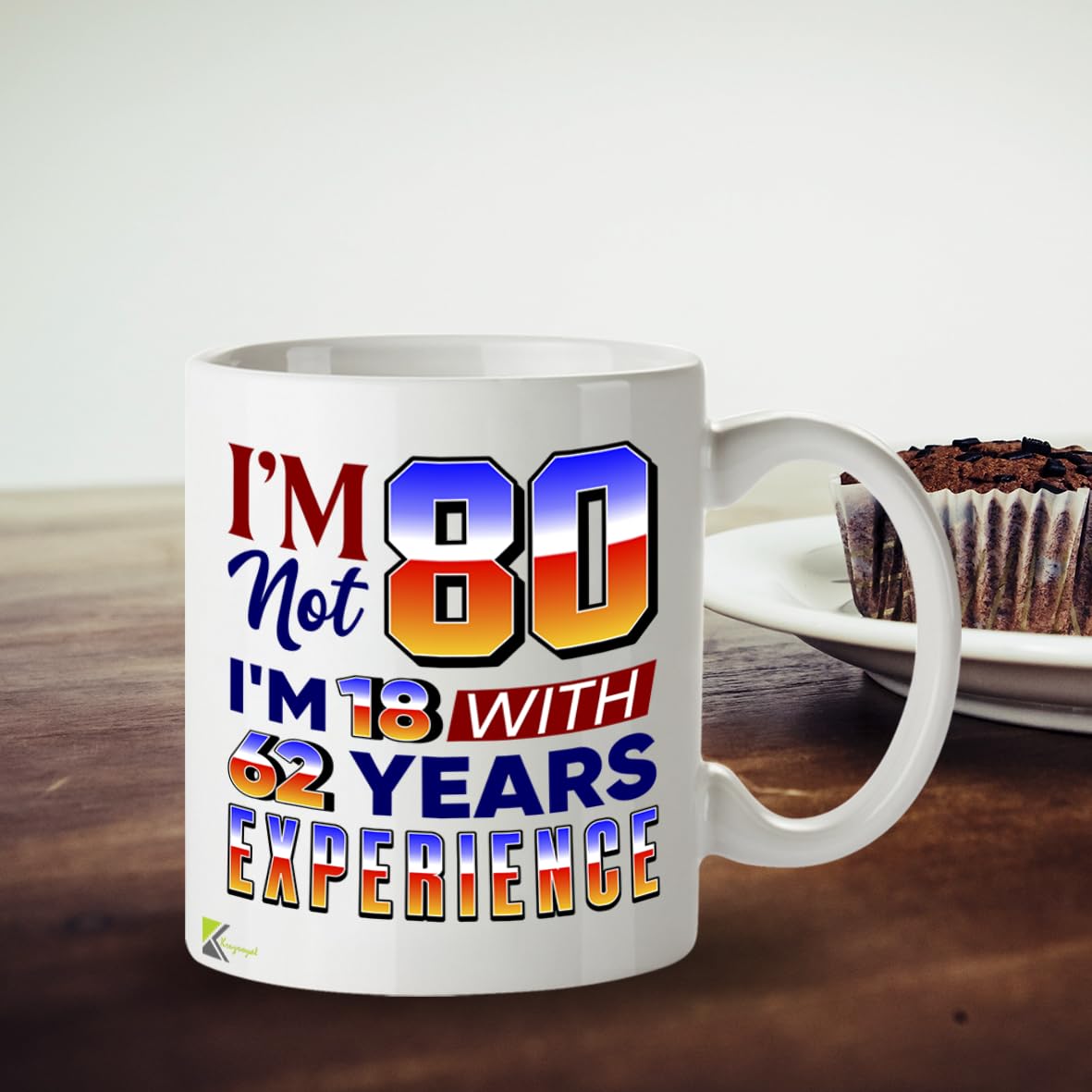 Kruzroyal 80th Birthday Mug Funny Gift 11oz/325ml - I'm Not 80 I'm 18 with Experience Ceramic Cup for Men Women Mum Dad Grandma Grandad - Novelty Present