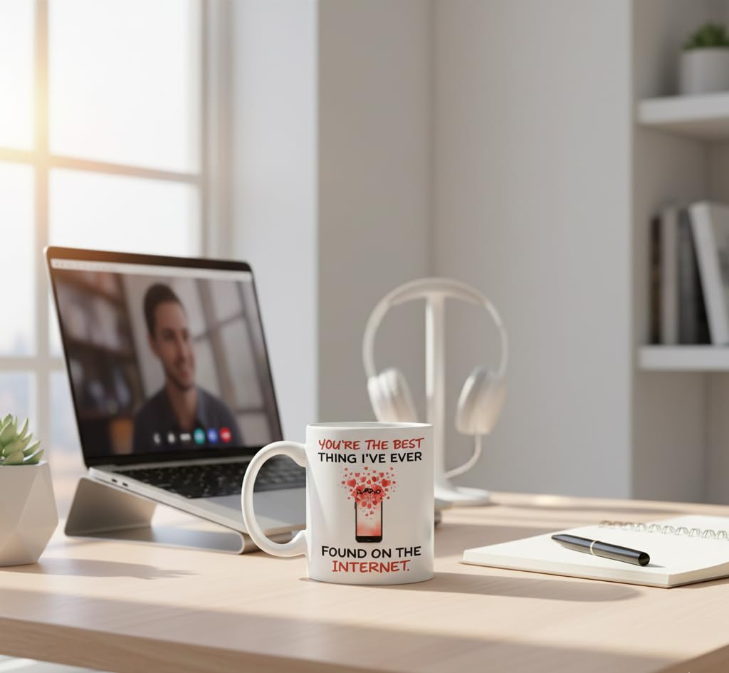 Kruzroyal Funny Anniversary Mug - You’re The Best Thing I’ve Ever Found on The Internet - Novelty Gift for Boyfriend, Girlfriend, Husband, Wife - Internet Dating Birthday Present - 11oz Ceramic Cup