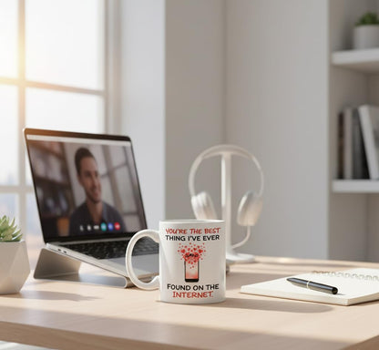 Kruzroyal Funny Anniversary Mug - You’re The Best Thing I’ve Ever Found on The Internet - Novelty Gift for Boyfriend, Girlfriend, Husband, Wife - Internet Dating Birthday Present - 11oz Ceramic Cup