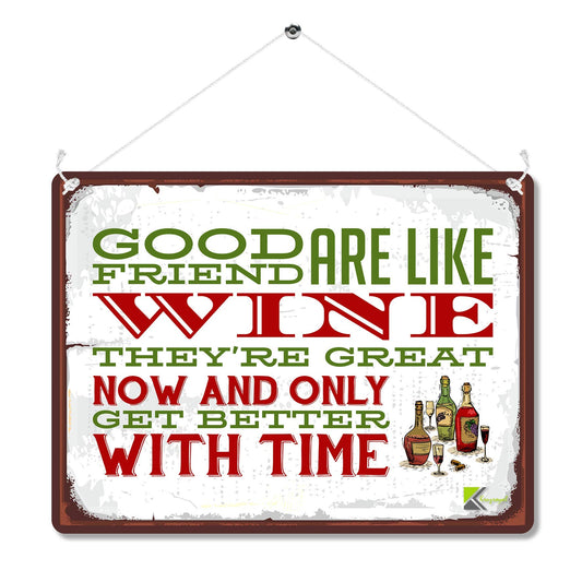 Kruzroyal Friendship Metal Wall Sign, Good Friends Are Like Wine Plaque Gift, Humorous Retro Vintage Tin Decor for Home Bar or Kitchen, 20x15cm MP071