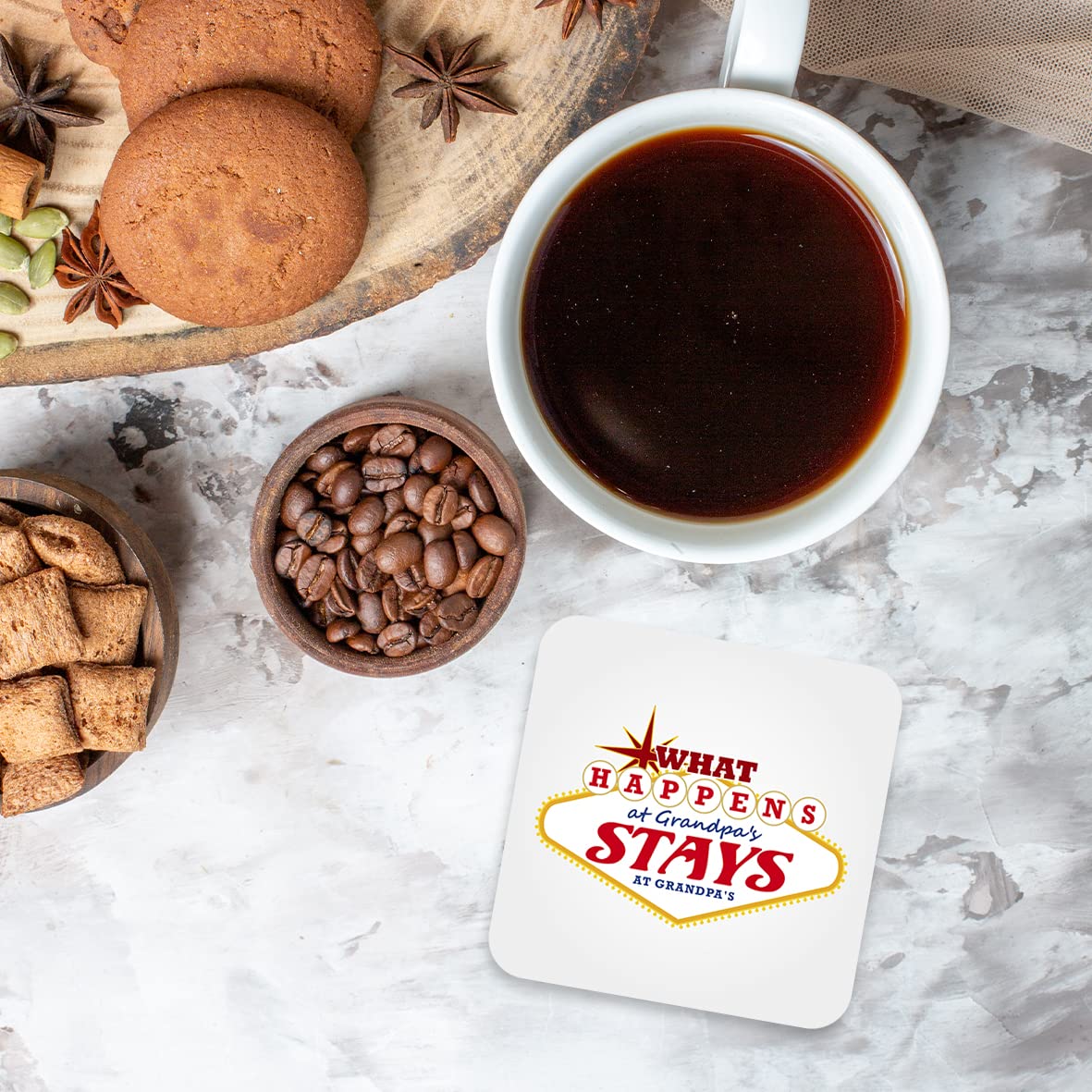 CS684 What Happens at Grandpa's Stays at Grandpa's Novelty Funny Coffee Tea Drink Gift Glossy MDF Wooden Coaster