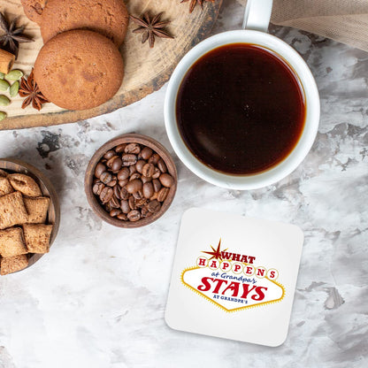 CS684 What Happens at Grandpa's Stays at Grandpa's Novelty Funny Coffee Tea Drink Gift Glossy MDF Wooden Coaster
