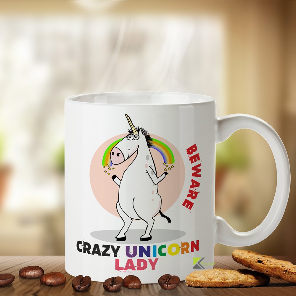 Kruzroyal Crazy Unicorn Lady Funny Mug, Novelty Coffee Cup, Gift for Women, Friend