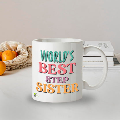 Kruzroyal DZ818 World's Best Step Sister Mug 11oz - White Ceramic Coffee & Tea Cup for Stepsister, Bonus Sister - Ideal Birthday or Holiday Present for Her