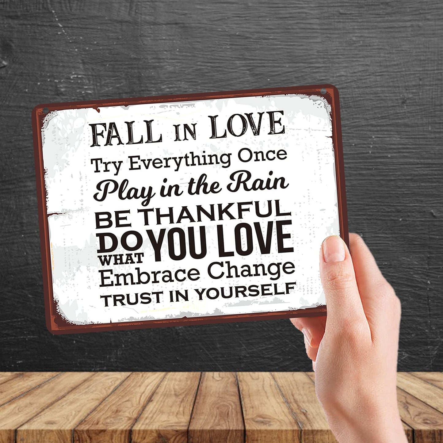 Kruzroyal MP193 Fall in Love/Be thankful/Do what you love/Trust in yourself Funny Novelty Retro Vintage Metal Wall Sign Plaque 20cm x 15cm