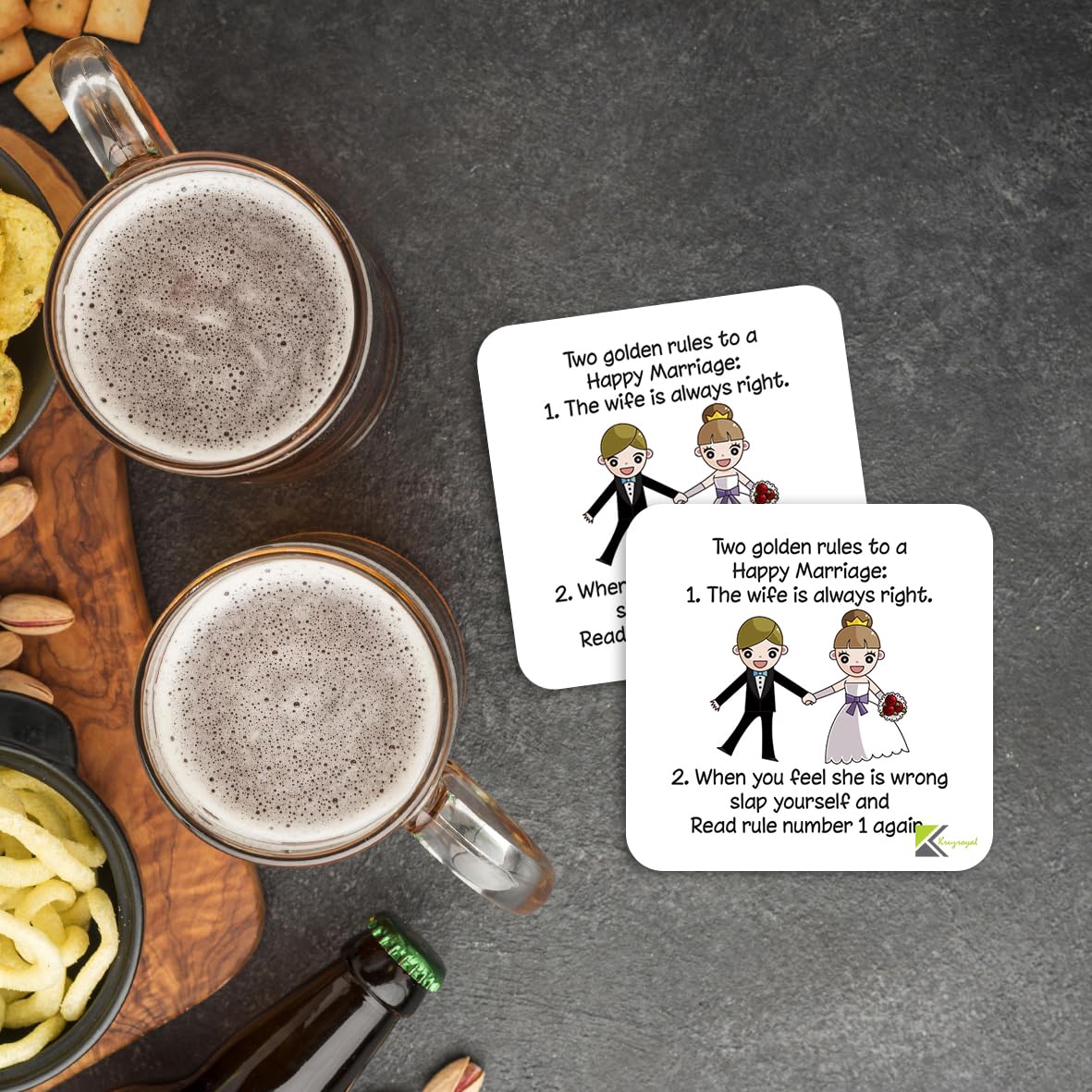 CS842 Two Golden Rules to a Happy Marriage Novelty Funny Coffee Tea Drink Gift Glossy MDF Wooden Coaster