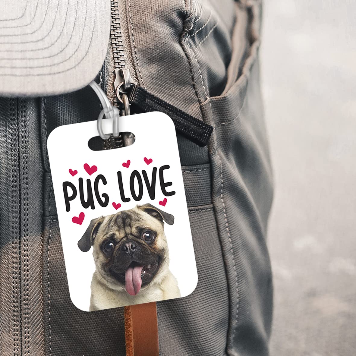 LT120 Pug Love Novelty Funny Unique Designer Gift Glossy Plastic Suitcase Luggage Tag