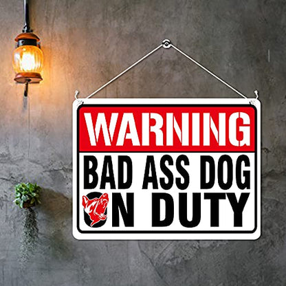 Kruzroyal MP400 WARNING,Bad ass dog on duty.Funny Novelty Retro Vintage Metal Wall Sign Plaque 20cm x 15cm