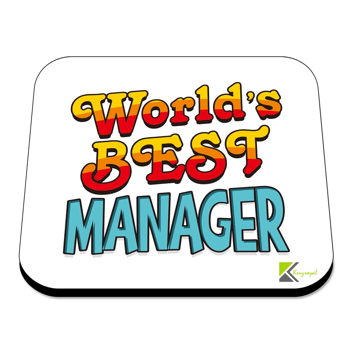 WB038 World's Best Manager MDF Wooden Coaster by Kruzroyal | Gift for Manager | Unique Novelty Present | 9cm x 9cm | Coffee Tea MDF Wooden Coaster