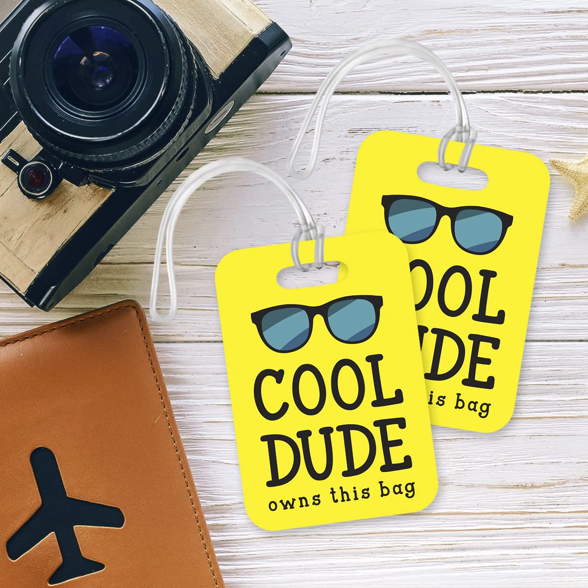 LT148 Cool Dude Owns This Bag Novelty Funny Unique Designer Gift Glossy Plastic Suitcase Luggage Tag