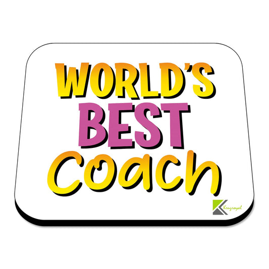 WB099 World's Best Coach MDF Wooden Coaster by Kruzroyal | Gift for Coach| Unique Novelty Present | 9cm x 9cm | Coffee Tea MDF Wooden Coaster