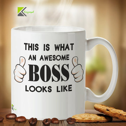 Kruzroyal Awesome Boss Mug, This is What an Awesome Boss Looks Like Design, Novelty Gift for Manager, Supervisor or Director, White Ceramic, 11 oz