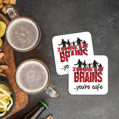 CS547 Zombie Eat Brains You're Safe Novelty Funny Coffee Tea Drink Gift Glossy MDF Wooden Coaster