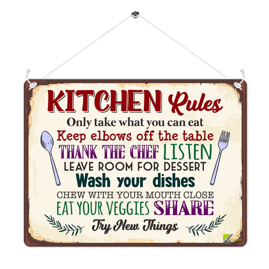 MP299 Kitchen Rules Funny Novelty Retro Vintage Metal Wall Sign Plaque 20cm x 15cm