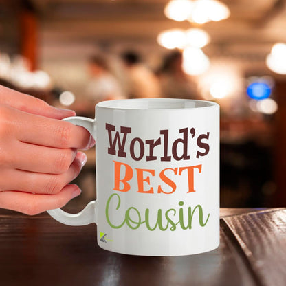 Kruzroyal DZ842 World's Best Cousin Mug 11oz - White Ceramic Coffee & Tea Cup - Ideal Birthday, Friendship Present for Him or Her