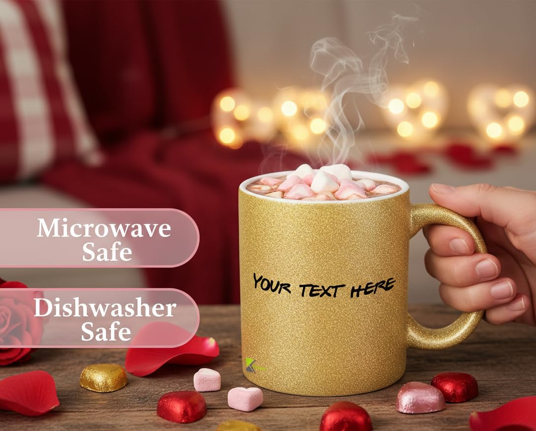 Kruzroyal Personalised Gold/Silver Glitter Mug, Customisable Name 11OZ Ceramic Mug