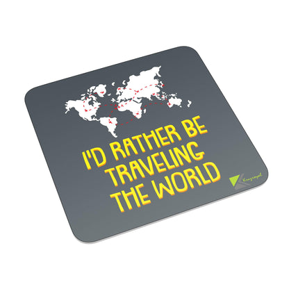 FM037 I'd Rather be travelling the world Novelty Funny Idea Glossy Metal Square Fridge Magnet