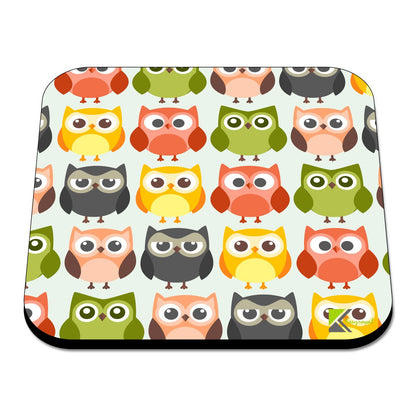 CS599 Colourful Owl Bird Night Novelty Funny Coffee Tea Drink Gift Glossy MDF Wooden Coaster